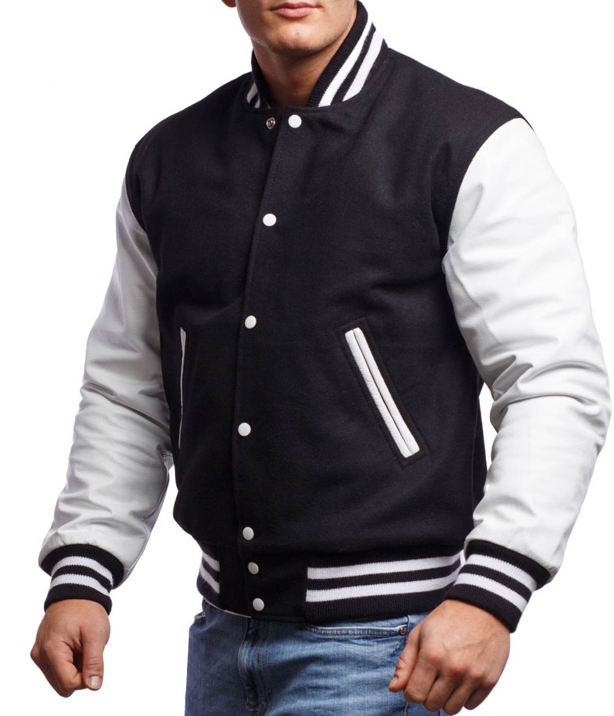 Men's Letterman Style Jacket in Black and White by Varsity