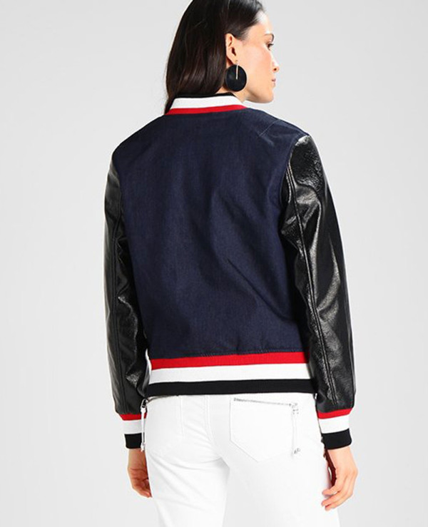 Premium Denim and Leather Varsity Jacket