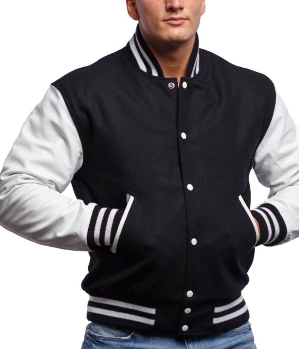 Men's Letterman Style Jacket in Black and White by Varsity