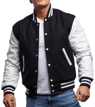 Men's Letterman Style Jacket in Black and White by Varsity