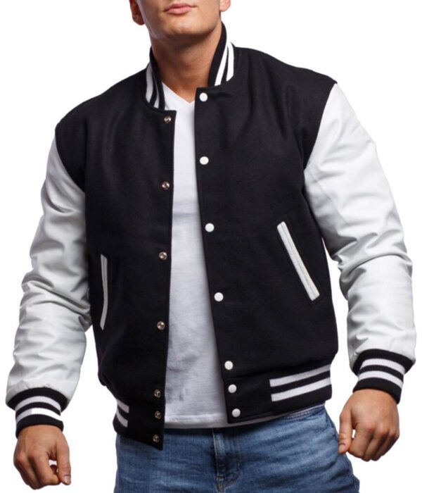 Men's Letterman Style Jacket in Black and White by Varsity