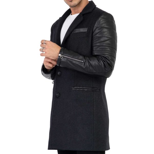 Varsity Jacket Grey Tweed Leather Overcoat