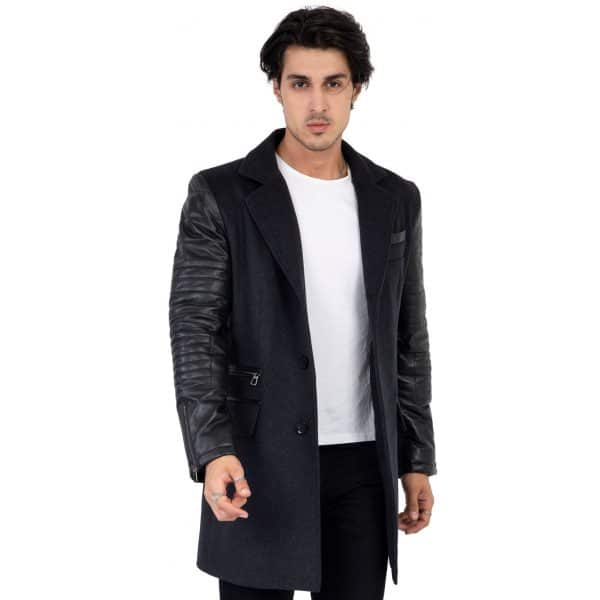 Varsity Jacket Grey Tweed Leather Overcoat