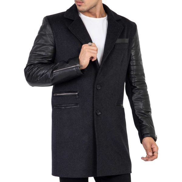 Varsity Jacket Grey Tweed Leather Overcoat