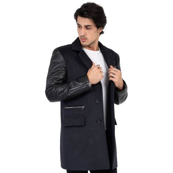 Varsity Jacket Grey Tweed Leather Overcoat