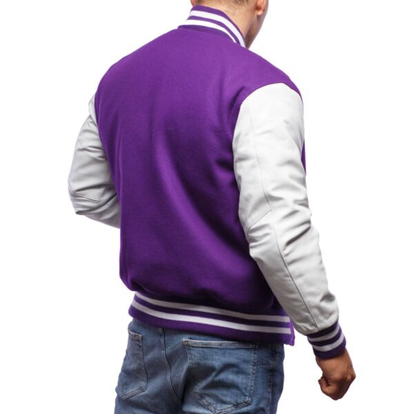 men's Purple Wool & White Leather - Varsity Jacket