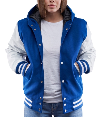 Vibrant Hooded Royal Blue & White Letterman Jacket