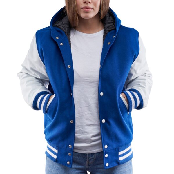 Vibrant Hooded Royal Blue & White Letterman Jacket