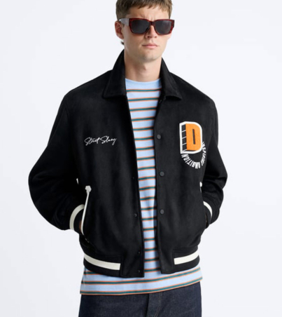 Varsity Jacket Faux Suede Embroidered