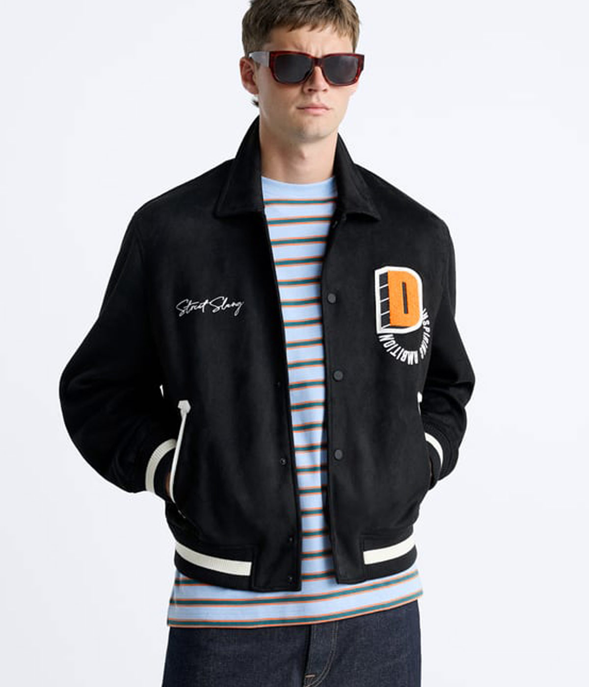 Varsity Jacket Faux Suede Embroidered