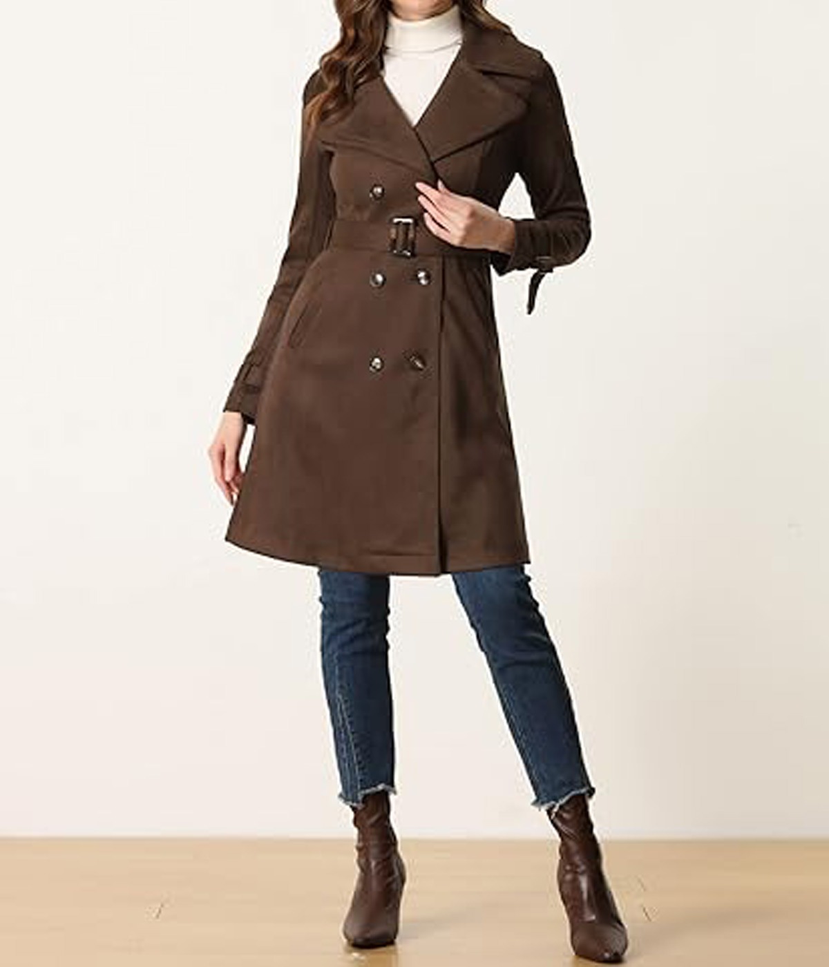 Suede Strap Trench Coat