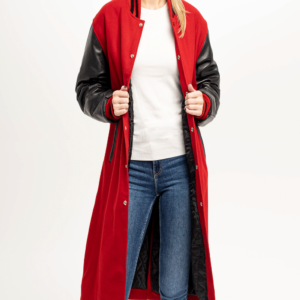 Crimson Blaze: Wool and Leather Letterman Coat