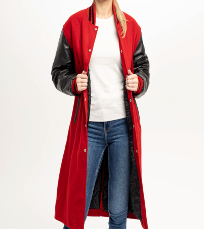 Crimson Blaze: Wool and Leather Letterman Coat