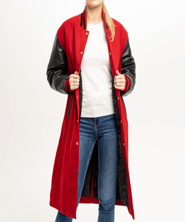 Crimson Blaze: Wool and Leather Letterman Coat