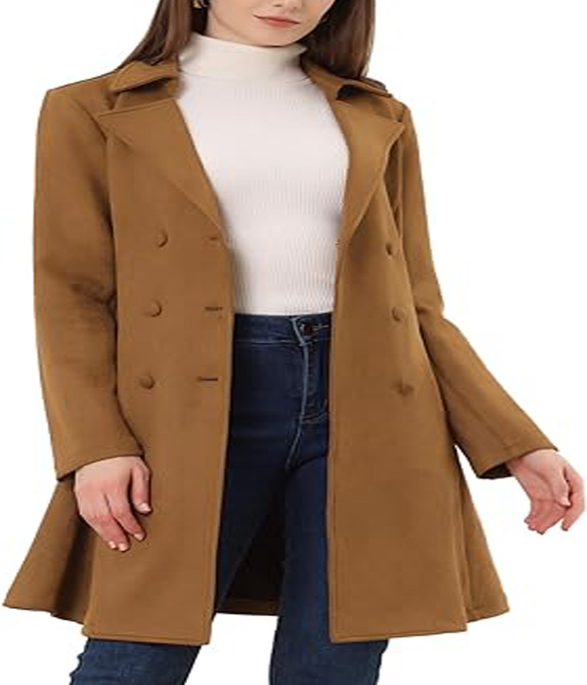 Women's Faux Suede Double-Breasted Trench Coat