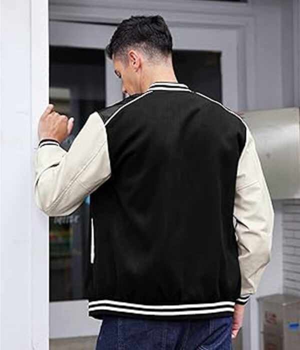 Leather Sleeve College Style Jacket for Men