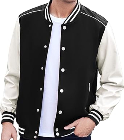 Leather Sleeve College Style Jacket for Men