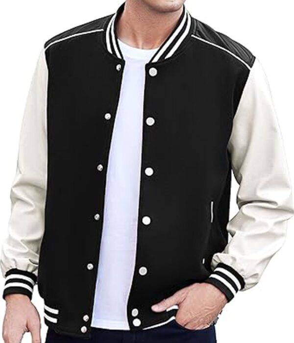 Leather Sleeve College Style Jacket for Men