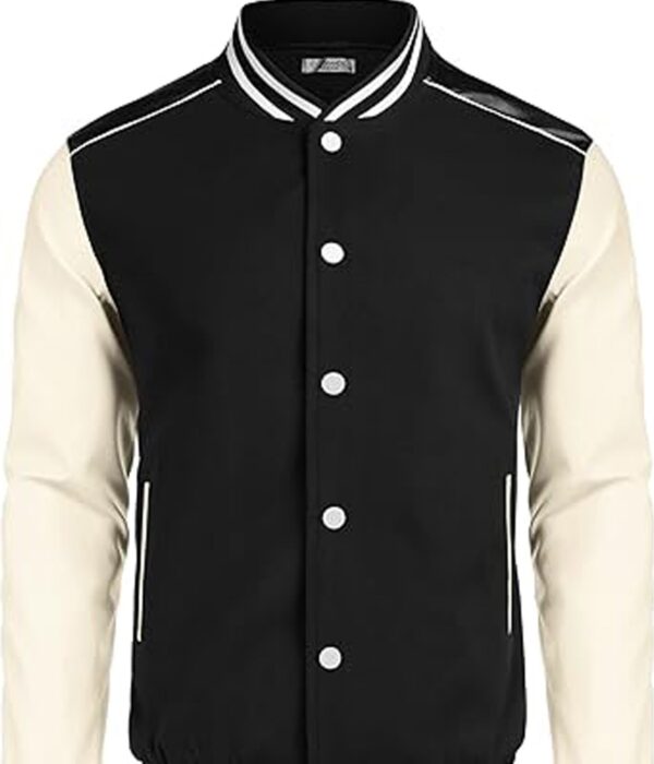 Leather Sleeve College Style Jacket for Men