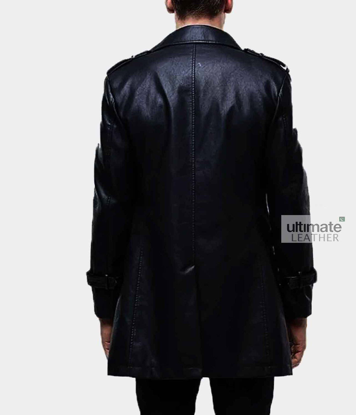 Men's Premium Trench Coat in Sleek Black Leather