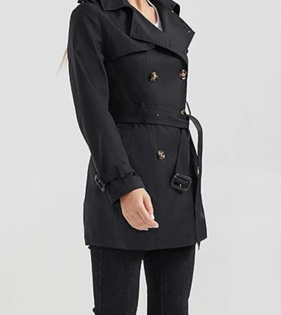 Long Length Double-Breasted Coat with Waist Tie