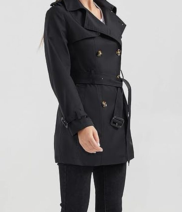 Long Length Double-Breasted Coat with Waist Tie