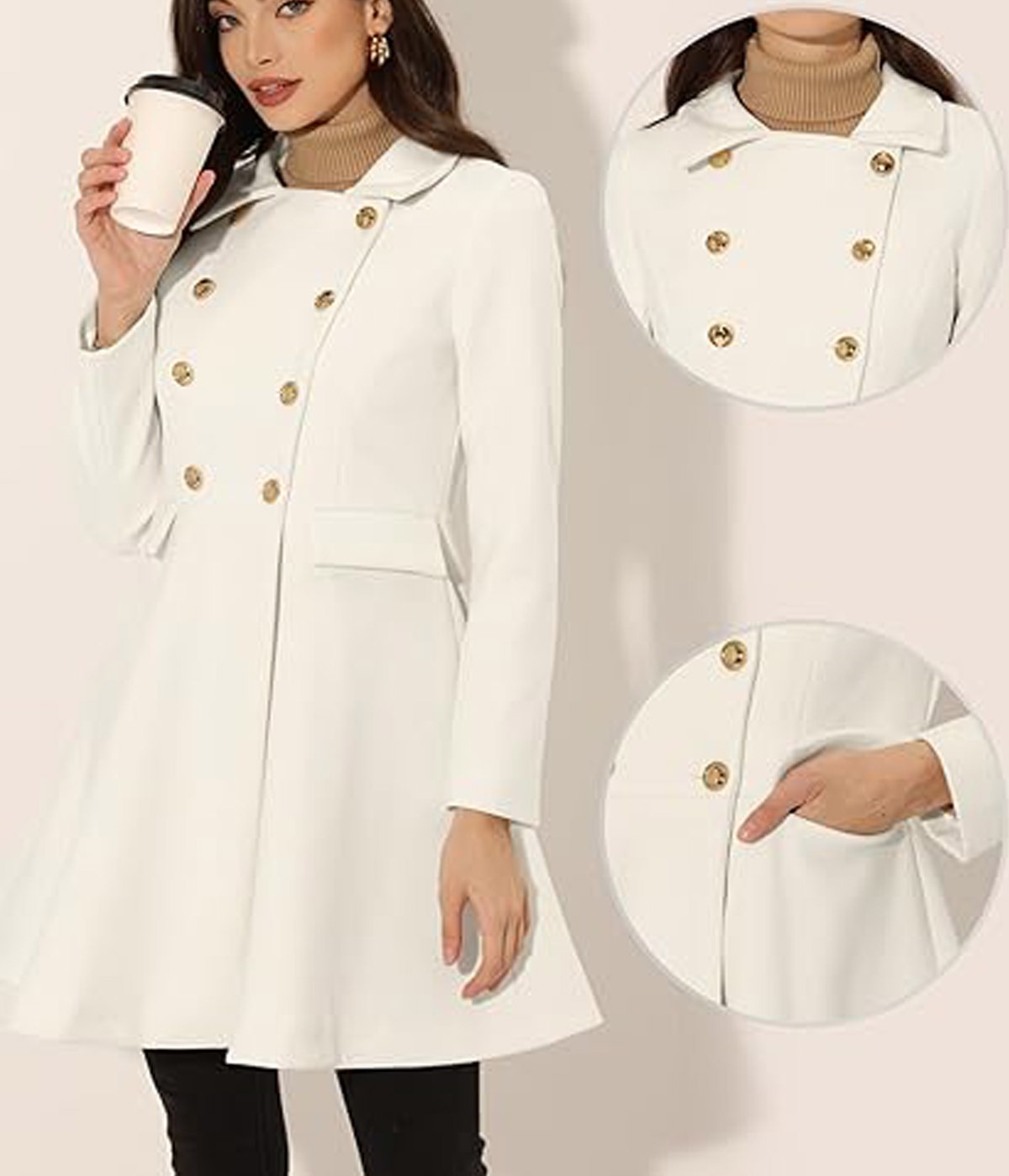 Women's Double-Breasted Coat with Turn-Down Collar