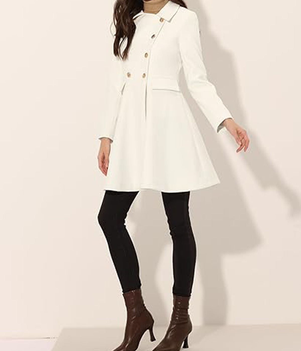 Women's Double-Breasted Coat with Turn-Down Collar