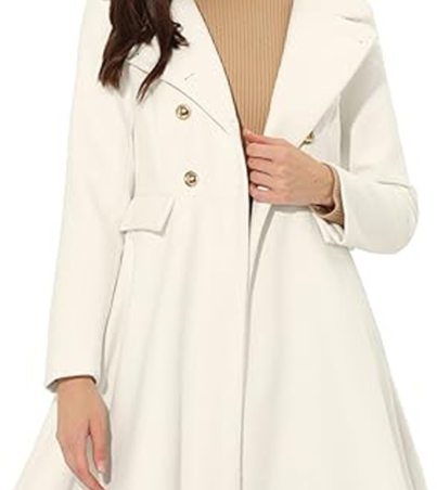 Women's Double-Breasted Coat with Turn-Down Collar