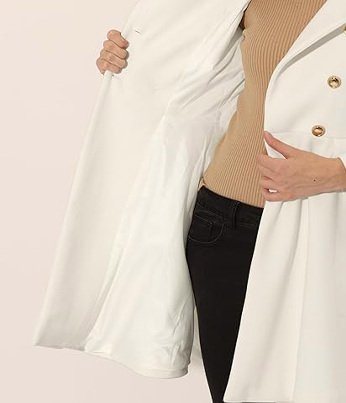 Women's Double-Breasted Coat with Turn-Down Collar