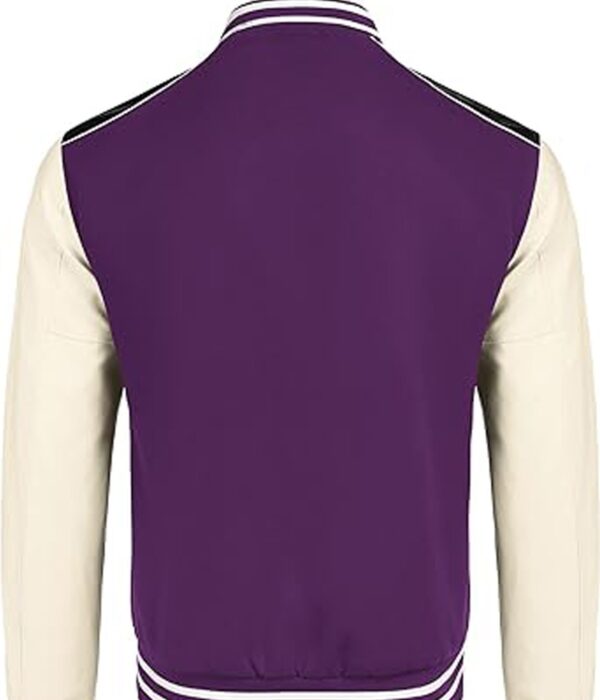 Purple Leather Sleeve Varsity Jacket for Men