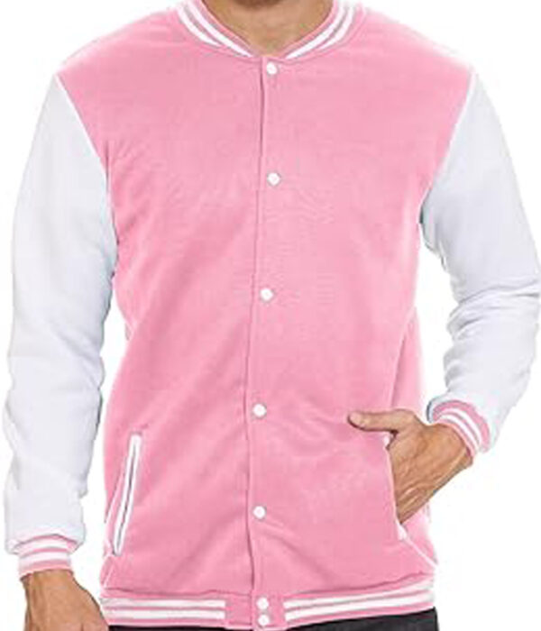 Pink Slim-Fit Varsity Bomber Jacket for Men