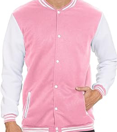 Pink Slim-Fit Varsity Bomber Jacket for Men