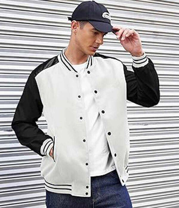 Men's Leather Varsity Jacket Classic White