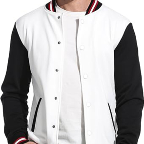 White Slim Fit Cotton Letterman Baseball Bomber Jacket