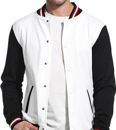 White Slim Fit Cotton Letterman Baseball Bomber Jacket