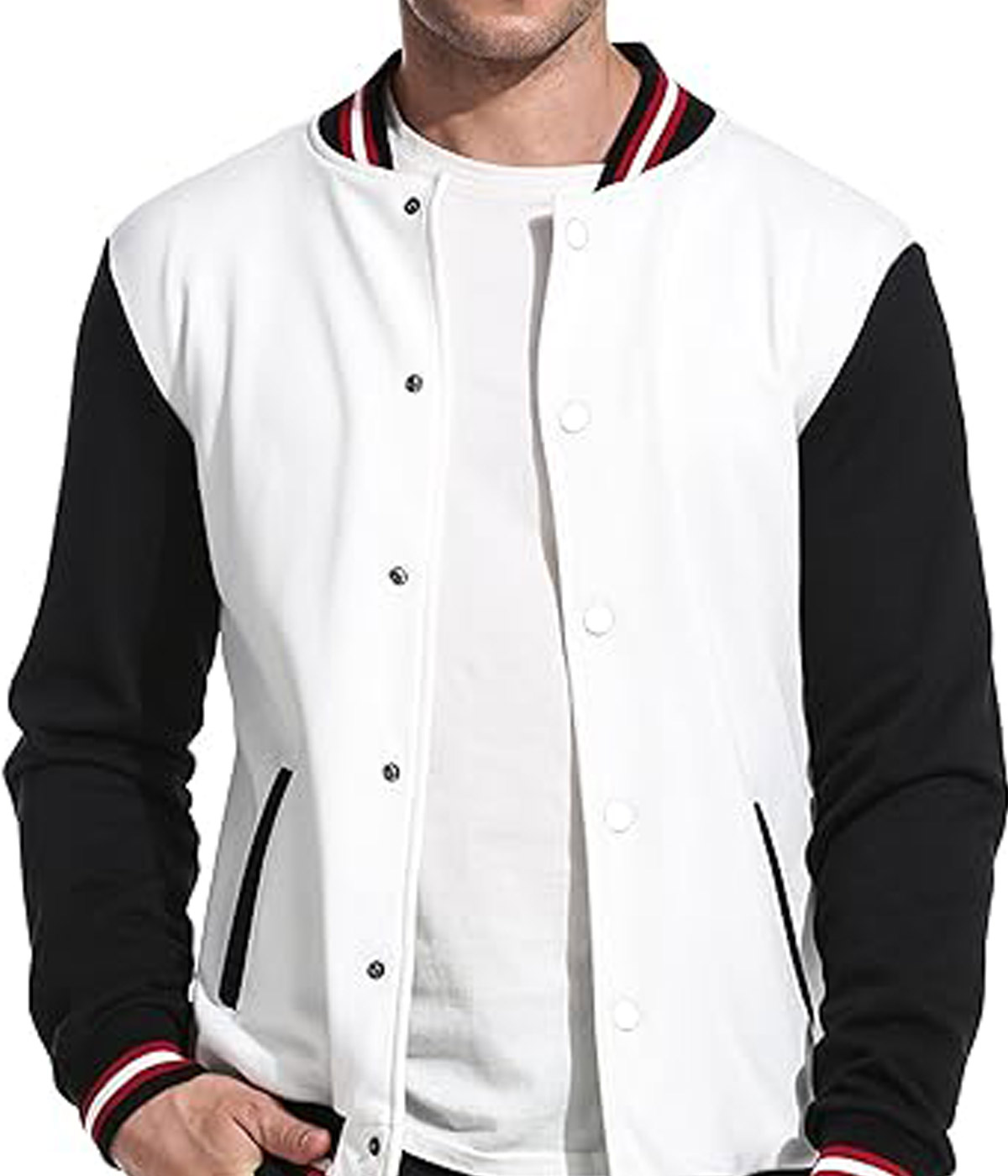 White Slim Fit Cotton Letterman Baseball Bomber Jacket