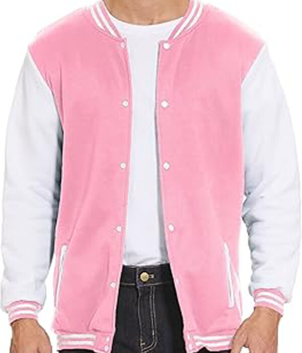 Pink Slim-Fit Varsity Bomber Jacket for Men