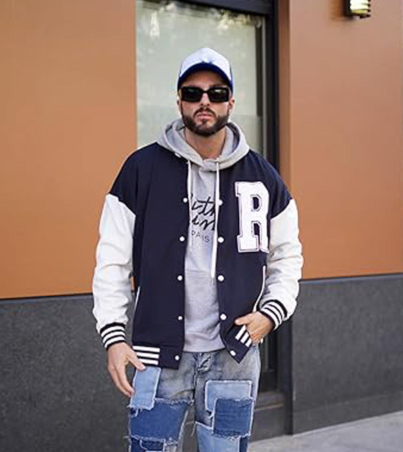 Varsity Jacket Wool Navy Blue Bomber