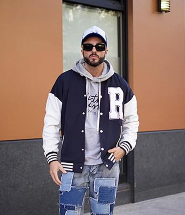 Varsity Jacket Wool Navy Blue Bomber