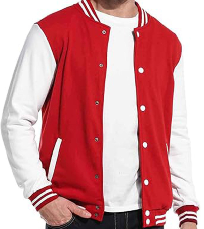 Red & White Slim Varsity Jacket Men's wool jacket