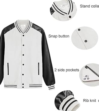 Men's Leather Varsity Jacket Classic White