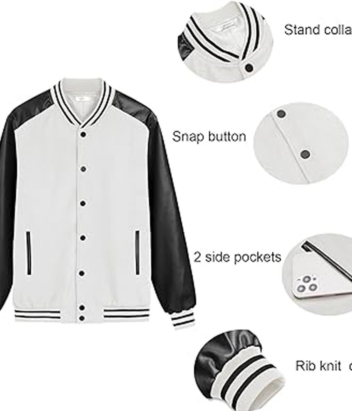 Men's Leather Varsity Jacket Classic White