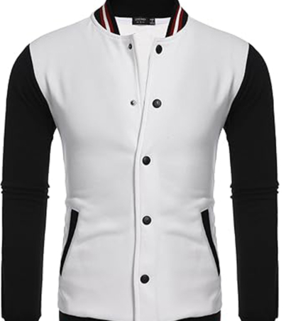 White Slim Fit Cotton Letterman Baseball Bomber Jacket