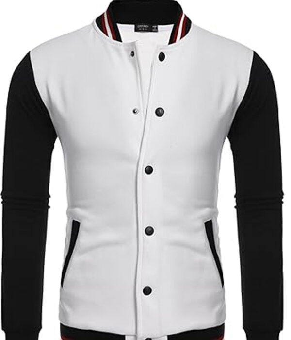 White Slim Fit Cotton Letterman Baseball Bomber Jacket