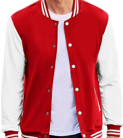 Red & White Slim Varsity Jacket Men's wool jacket