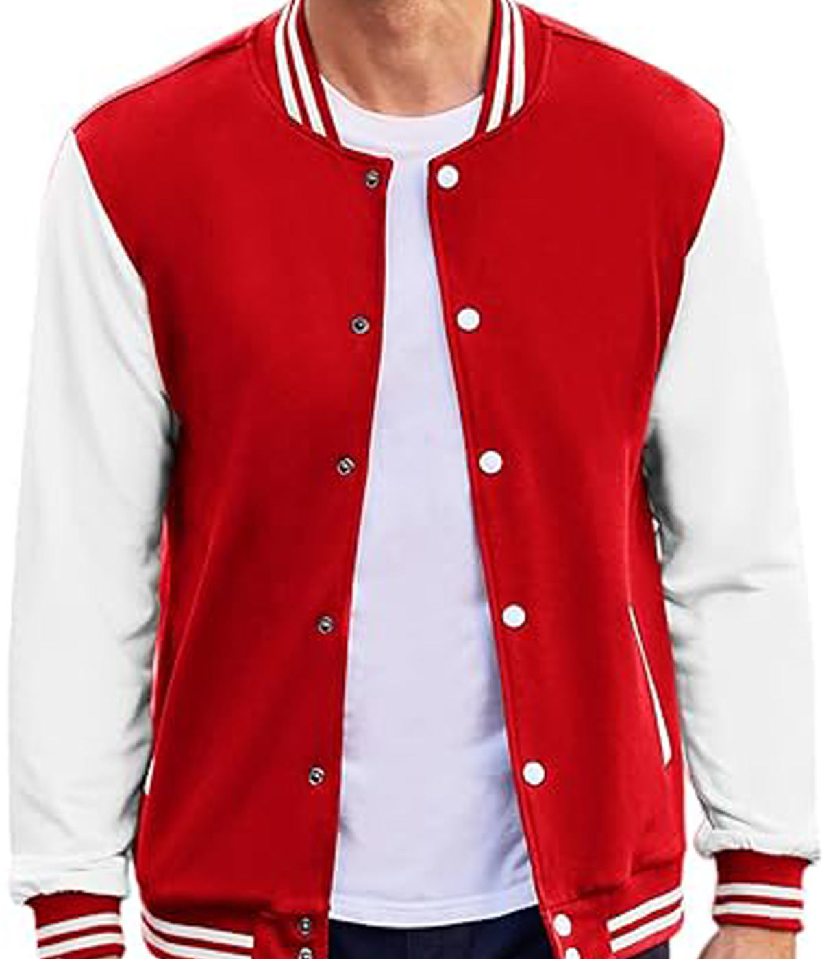 Red & White Slim Varsity Jacket Men's wool jacket