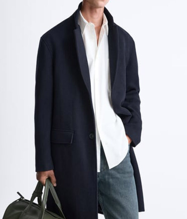 Wool-blend Varsity Jacket with Notched Collar coat