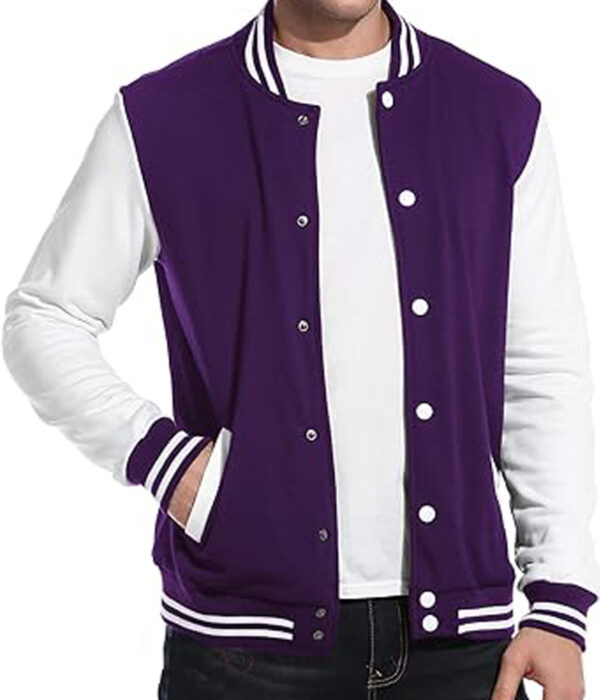 Stylish Purple Slim-Fit Varsity Jacket