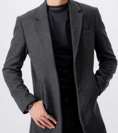 Varsity Jacket Wool-Blend Long Pea Coat